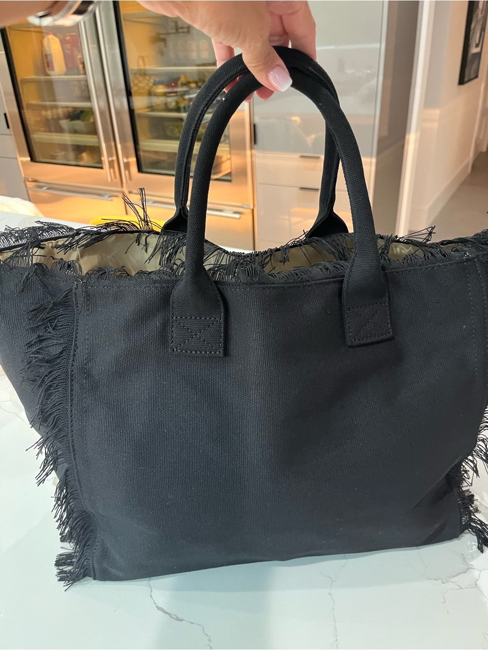 Black Canvas Fringed Logo Tote - Picture 2 of 3